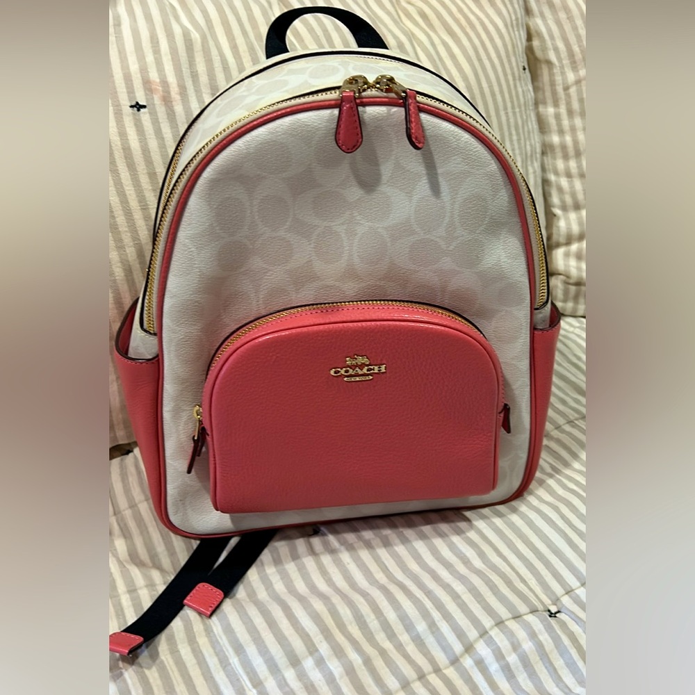 Coach Court Backpack ivory and pink